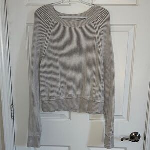Women's Tan and White Striped Sweater